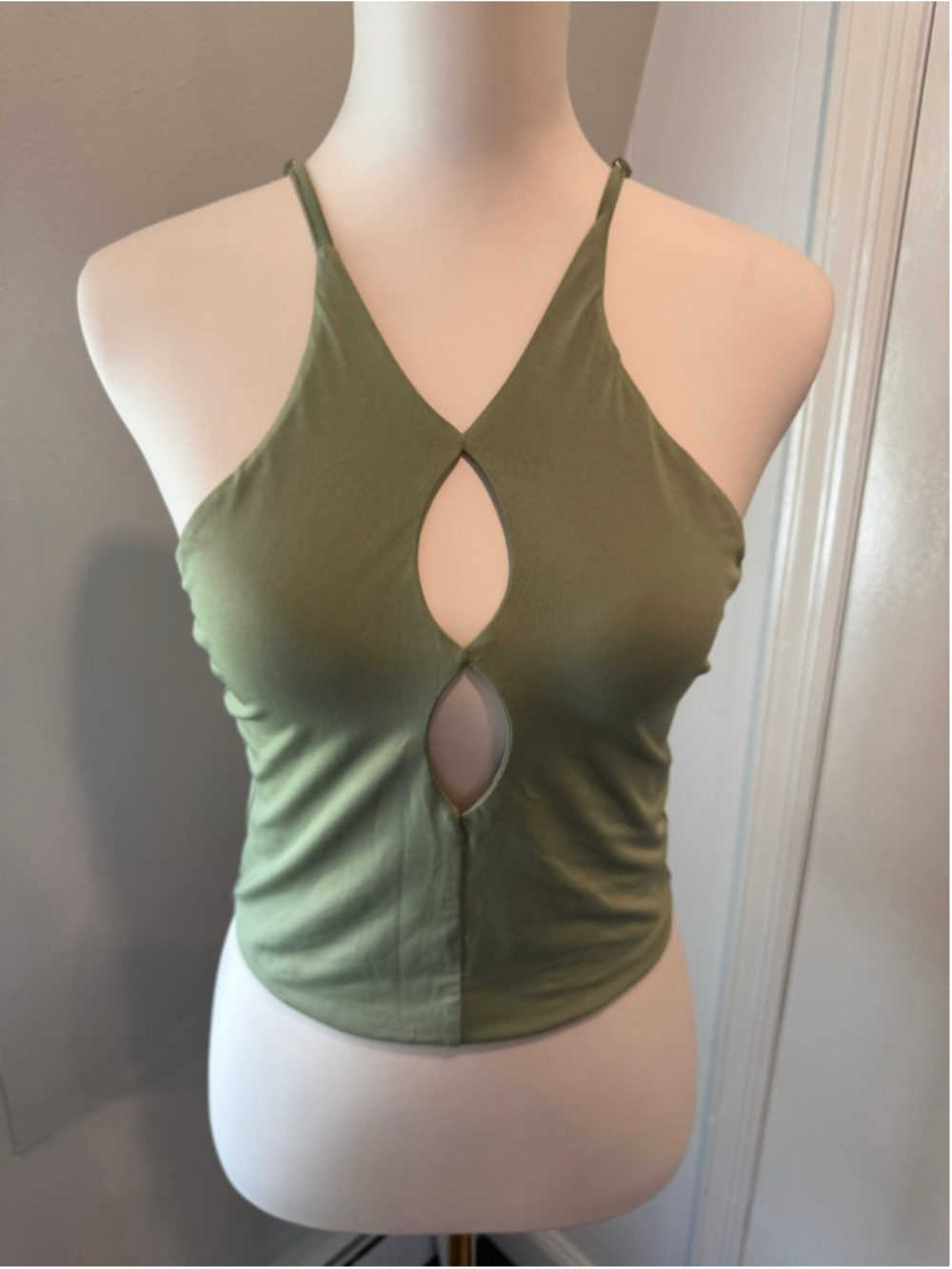 Revolve Superdown | Women's Olive/Sage Green Cutout Halter Top | Size Medium